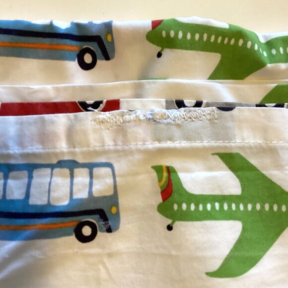 Pottery Barn Kids Queen Cotton Flat Sheet Bedding Car Buses Airplanes - Picture 6 of 6